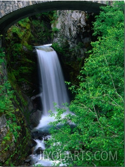 Christine Falls Through the Arch of a Stone Bridge, Mt. Rainier National Park, USA