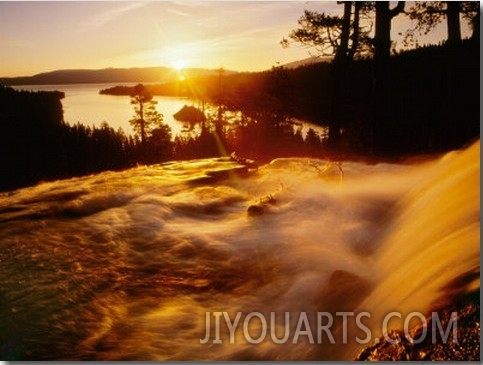 Waterfall at Sunrise in Eagle Creek Above Emerald Bay, Lake Tahoe, California, USA