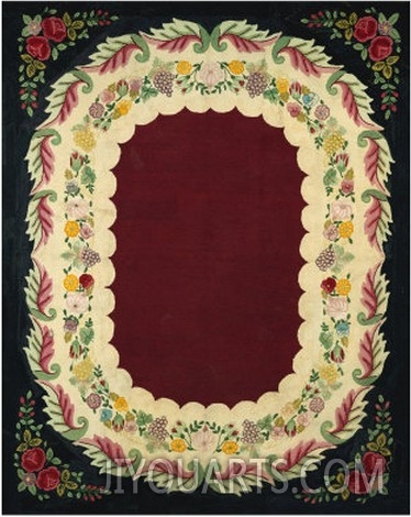 A Floral Design Hooked Rug, American, Mid Late 19th Century