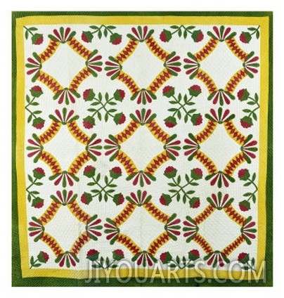 A Pieced and Appliqued Cotton Quilted Coverlet, North Carolina, circa 1850