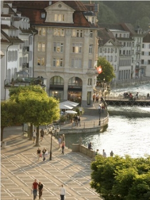 Lucerne Street Scene in the City Center Near Lake Lucerne