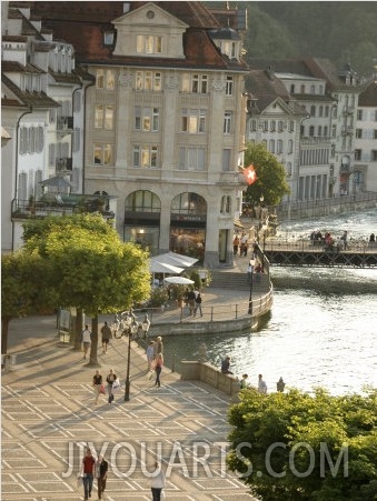 Lucerne Street Scene in the City Center Near Lake Lucerne