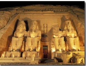 Night Shot of the Entrence to the Temple of Ramses II in Abu Simbel, Egypt