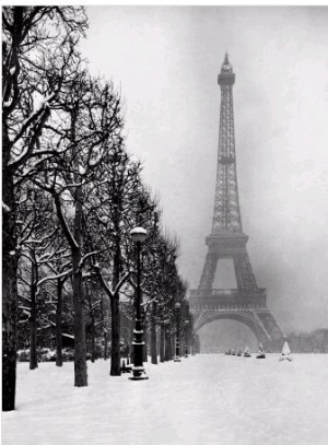 Heavy Snow Blankets the Ground Near the Eiffel Tower