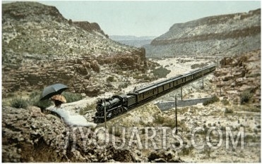 Postcard of a Train of the Santa Fe Railroad Passing Through Crozier Canyon, Arizona