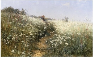 A Lady with a Parasol in a Meadow with Cow Parsley, 1881