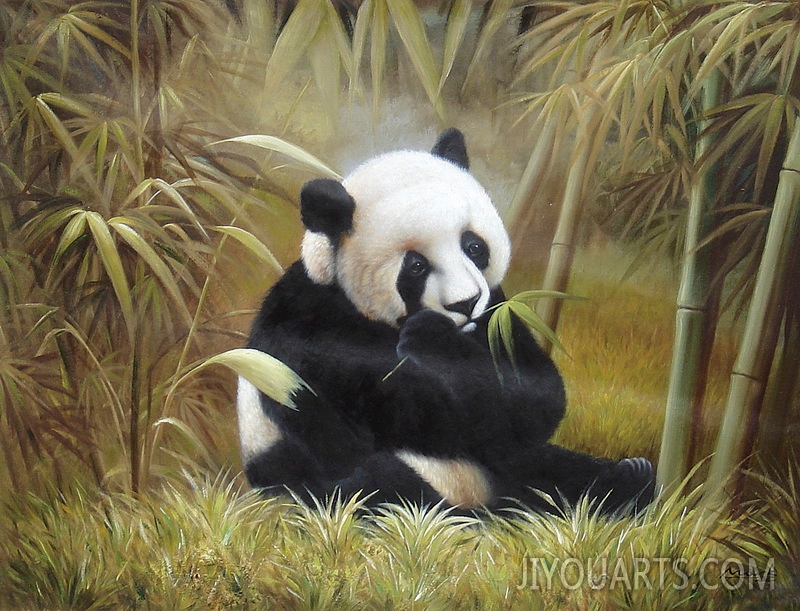 a panda feeding on banboo