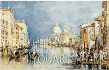 The Grand Canal, Venice, with Gondolas and Figures in the Foreground, circa 1818