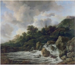 Waterfall Near a Village, c.1665 70