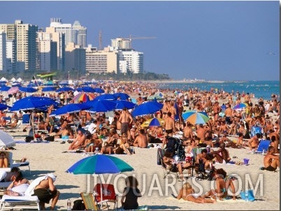 Crowds Sunbathing on South Beach on New Year