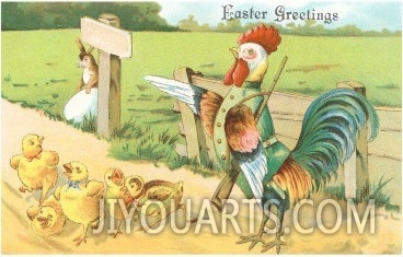 Easter Greetings, Rooster with Rifle