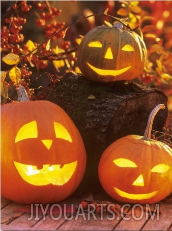 Halloween  Hollowed Out Pumpkins with Candles