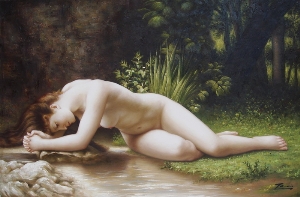 Nude Oil Painting 100% Handmade Museum Quality 0006,a nude woman in the forest