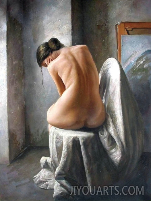 Nude Oil Painting 100% Handmade Museum Quality 0016,a nude woman sitting on a chair