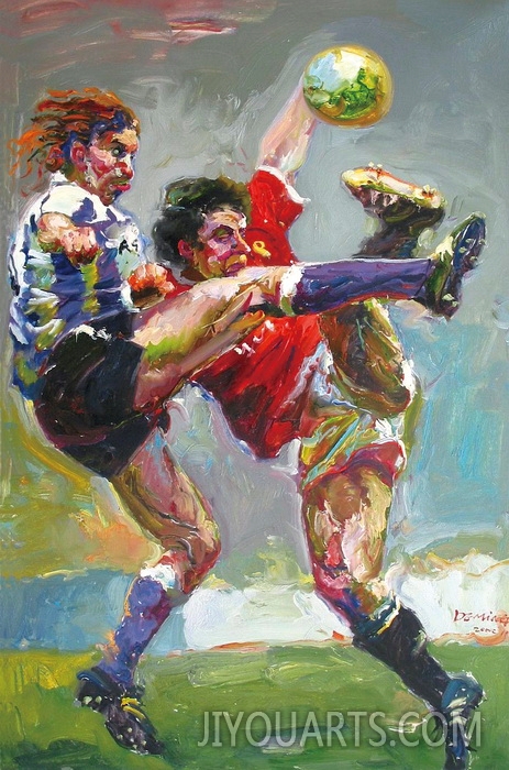 People Oil Painting 100% Handmade Museum Quality 0109,fierce competition during a football match