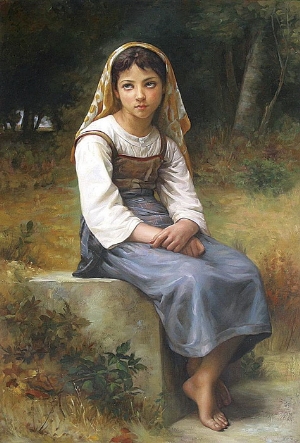 People Oil Painting 100% Handmade Museum Quality 0166,girl sitting on a rock