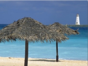 Lighthouse and Thatch Palapa, Nassau, Bahamas, Caribbean