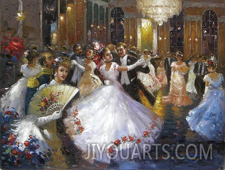 palace oil painting,a dancing party in the palace