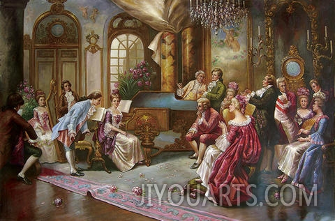 palace oil painting,a music party