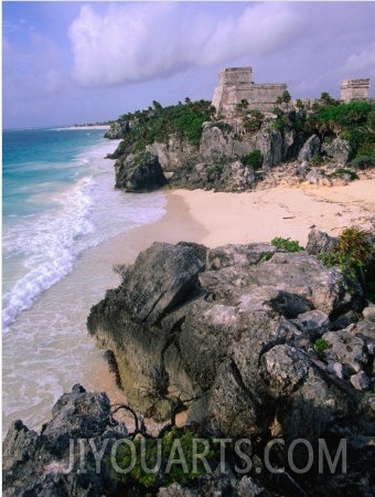 Ruins of the Castle (El Castillo) on the Caribbean Coastline, Tulum, Mexico