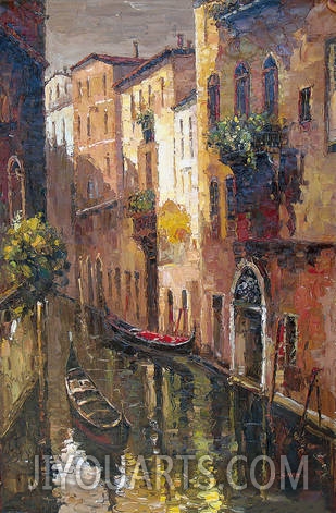 Venice Oil Painting 0008, street views of  waterfront houses, historic canals