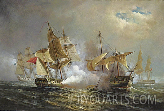 Landscape Oil Painting 100% Handmade Museum Quality0125,fierce sea battle