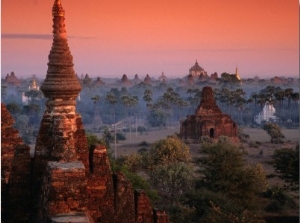 Temple Ruins Shrouded in Mist, Bagan, Mandalay, Myanmar (Burma)