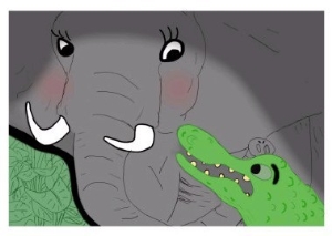 Elephant and Gator Cute Colorful Cartoon Animals