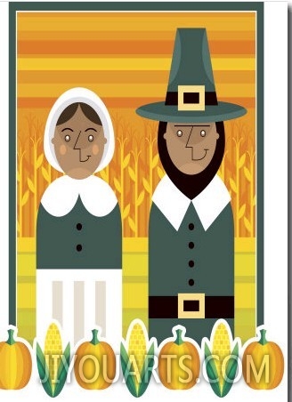 Stylized Portrait of Pilgrim Couple