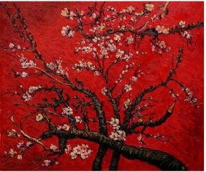 Branches of an Almond Tree in Blossom (Artist Interpretation in Red)