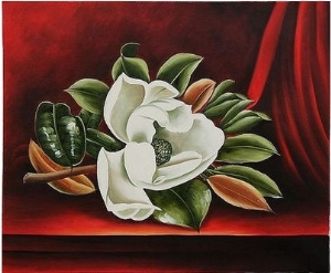 White Magnolia on Red Background