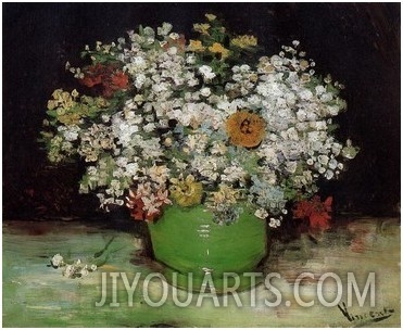 Vase with Zinnias and Other Flowers