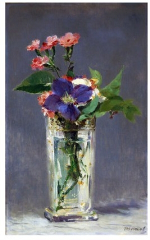 Carnations and Clematis in a Crystal Vase