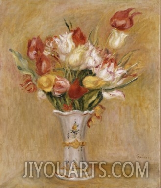 100% handmade oil painting,botanical oil painting of Tulips by pierre auguste renoir