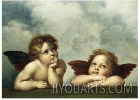 Oil painting reproduction,christianity painting,Painting of Cherubim After a Detail of Sistine Madonna by Raphael