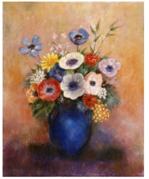 Bouquet of Flowers in a Blue Vase