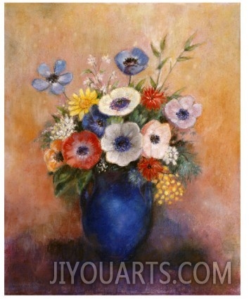 Bouquet of Flowers in a Blue Vase