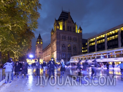 Christmas Ice Skating Rink Outside the Natural History Museum, Kensington, London, England, United