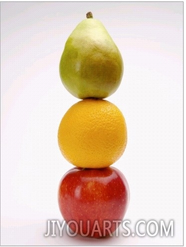 Stack of three fruits in a row