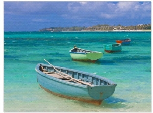 Small Fishing Boats in the Turquoise Sea, Mauritius, Indian Ocean, Africa I