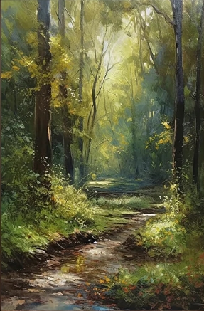 Forest Landscape Oil Painting ，Forest Art Print