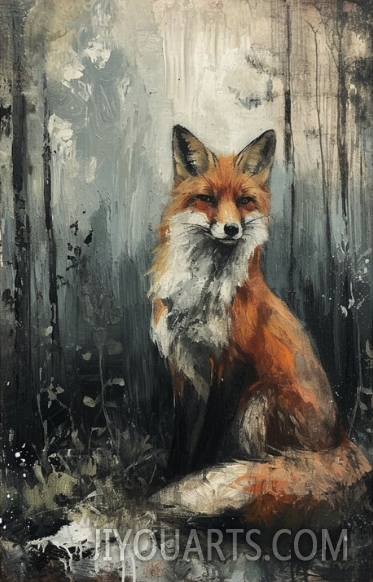 Oil Painting Fox Poster Print, Vintage Nature Forest Print Cottage Core, Fairycore Decor, Cottagecore Decor, Gothic Wall Art For Room Decor