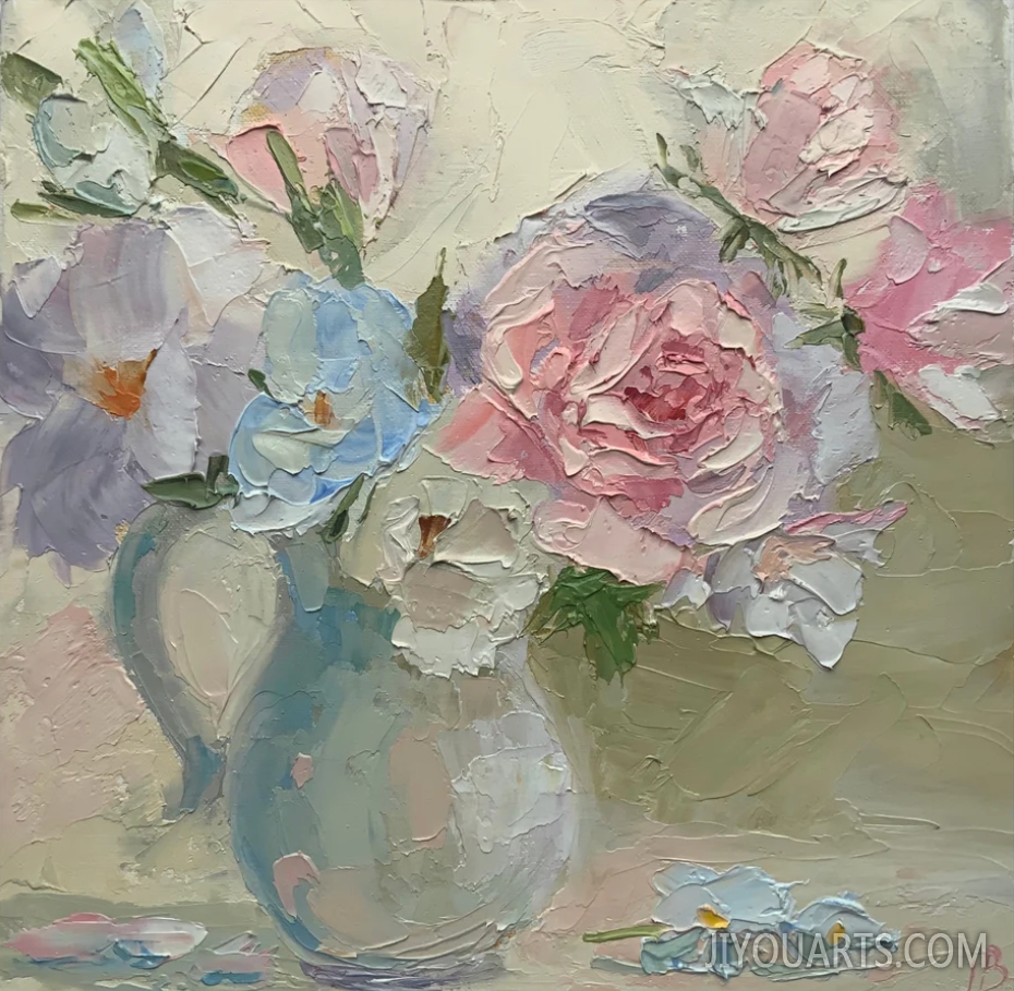 Flowers oil painting Bouquet of roses Still life Impressionism Decorative panels Original