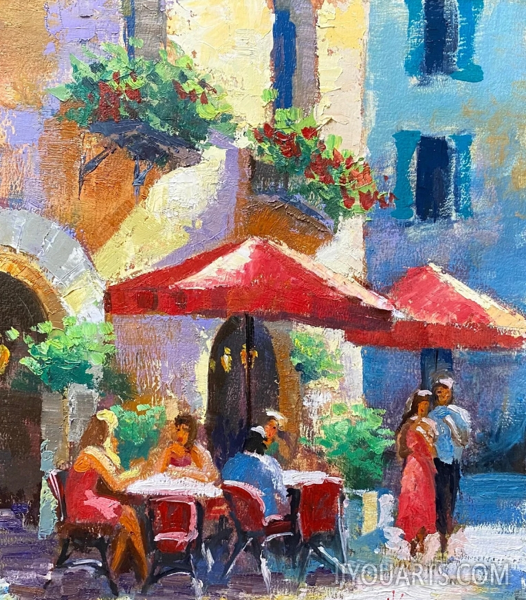 Rome Original Oil Painting Italian Street Cafe Artwork Sunny Cityscape Wall Decor Art Gift