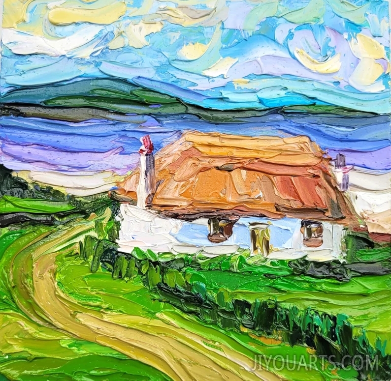 Scotland Painting Scottish Landscape Original Art Impasto Oil Painting  Scottish Highlands Countryside Painting Scottish Cottage Art