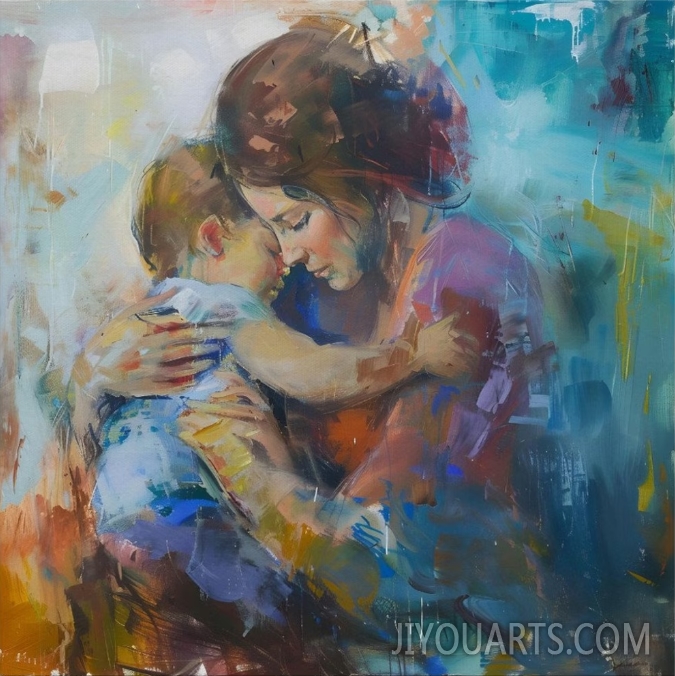 Mother And Child Oil Painting Style Colorful Abstract Print On Canvas Wall Art, Decor For Mothers Day Gift For Mom