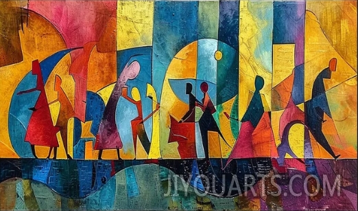 Large Abstract Colored Figures Oil Painting on Canvas Wall Art, Picasso Art Original Famous Painting Trendy Wall Art Living Room Home Decor