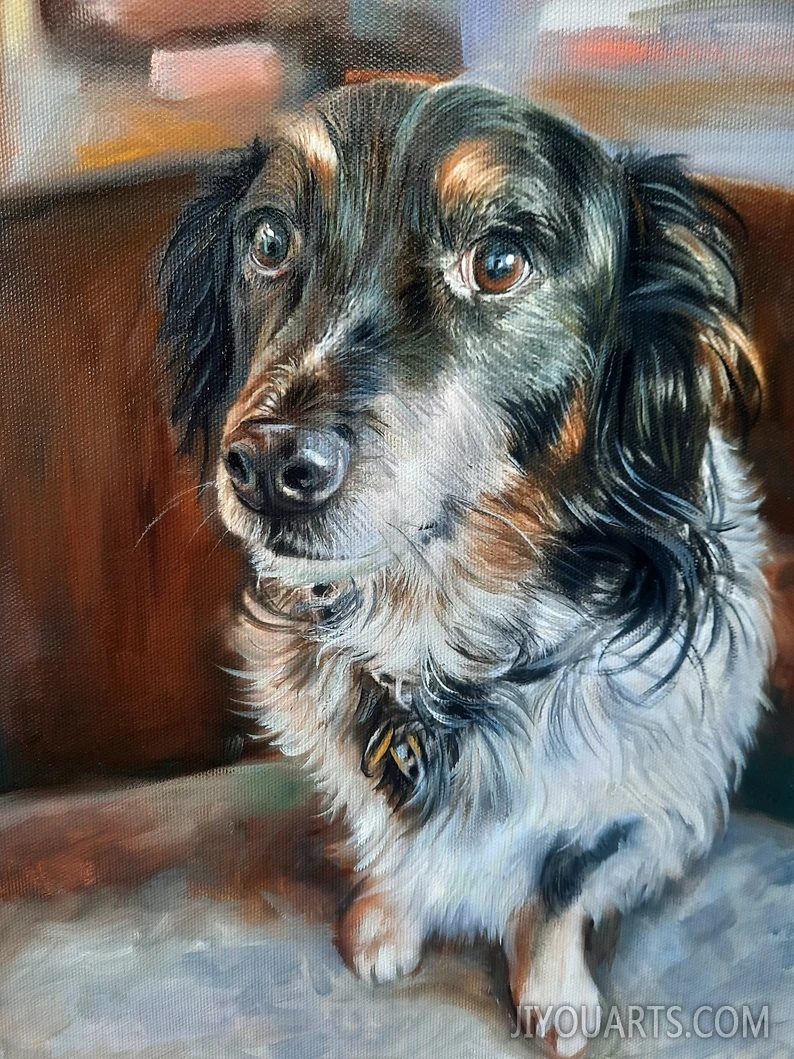 Unique Paintings，Personalised Art ， Custom Art，Oil Dog Portrait