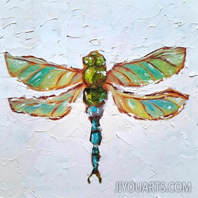 Dragonfly Oil Painting Animals Original Art Insect Impasto Artwork Bug Wall Art