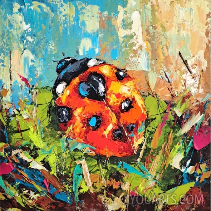 Ladybug Original Animals Oil Painting Beetle Impasto Artwork